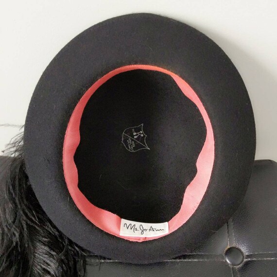 Vintage 1970s Ms. Jo Ann Black Wool Bowler Hat with Epic Huge Ostrich Feather Vintage 1970s Ms. Jo Ann Black Wool Bowler Hat With Epic  main image 3