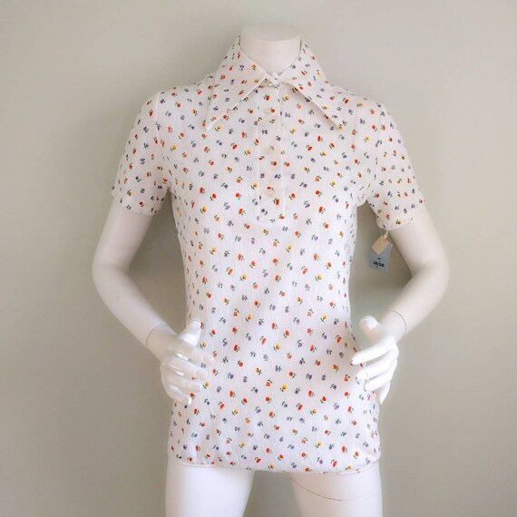 NWT Vintage 1970s White Floral Liberty Print Body… - image 1