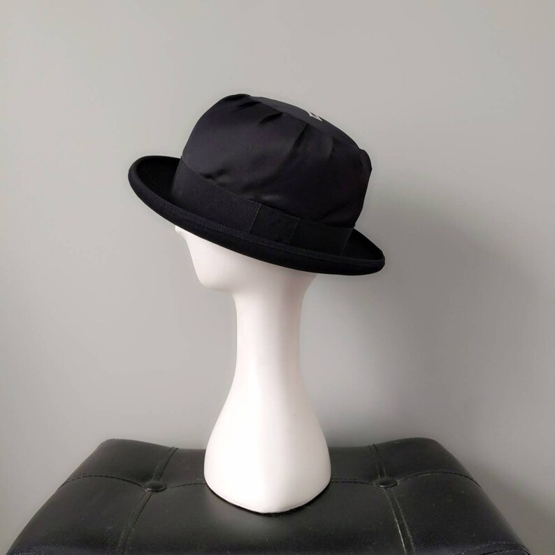 Rare Vintage 1990's Emporio Armani Italy Black Satin Top Wool Hard Bowler Hat image 3