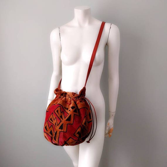 Vintage Carlos Falchi 1980s Suede Handpainted Kili