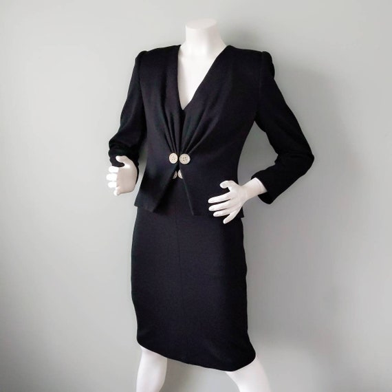 Vintage 1980s 1990s Carolyne Roehm Black Wool Jer… - image 1