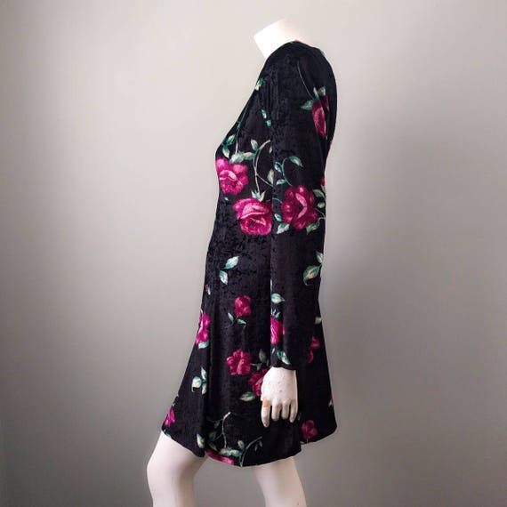 Vintage 1990s Punk Goth Velvet Rose Floral Mini D… - image 4