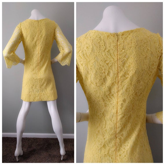 Vintage 70s Lemon Drop Yellow Lace Mini Dress Ang… - image 4