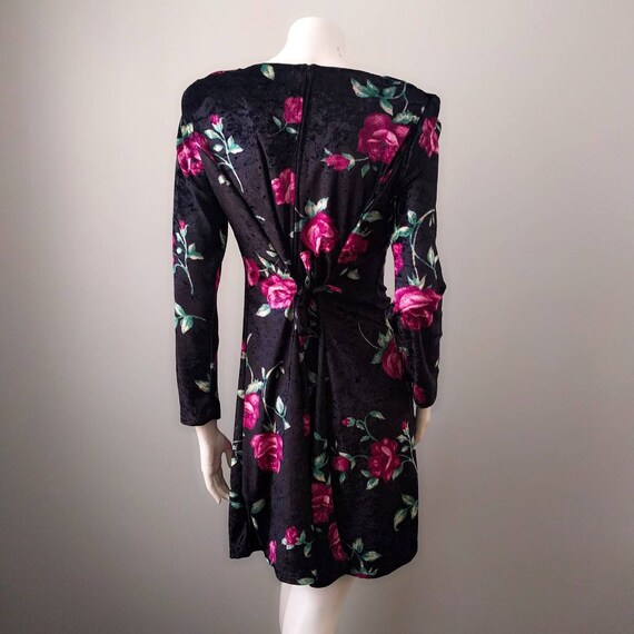 Vintage 1990s Punk Goth Velvet Rose Floral Mini D… - image 5