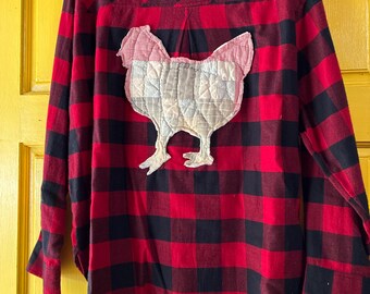 Patchwork Rooster quilted flannel