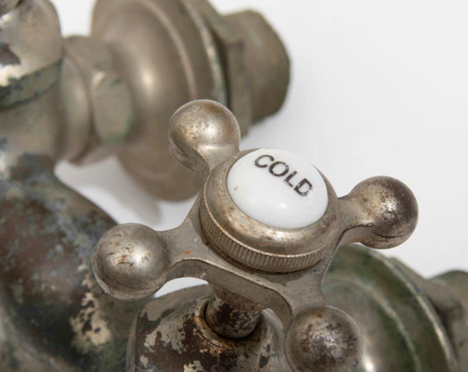 Vintage Faucet Handles Brass and White Porcelain Hot & Cold Etsy