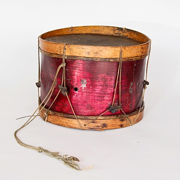 Very Old Tin Snare Drum with Skin Heads Price Reduced