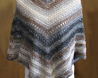 Poncho Ladies Girls Crochet Shawl In A Ball Yarn  Shades Brown Black