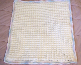 Doll Blanket Crocheted Pastel Yellow Acrylic  Handmade