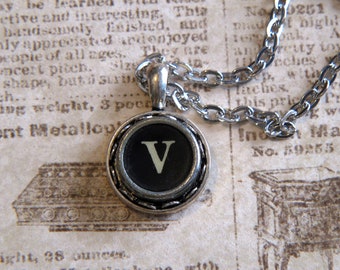 The Letter V Vintage Typewriter Key Pendant Necklace Jewelry