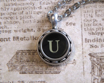 The Letter U Vintage Typewriter Key Pendant Necklace Jewelry