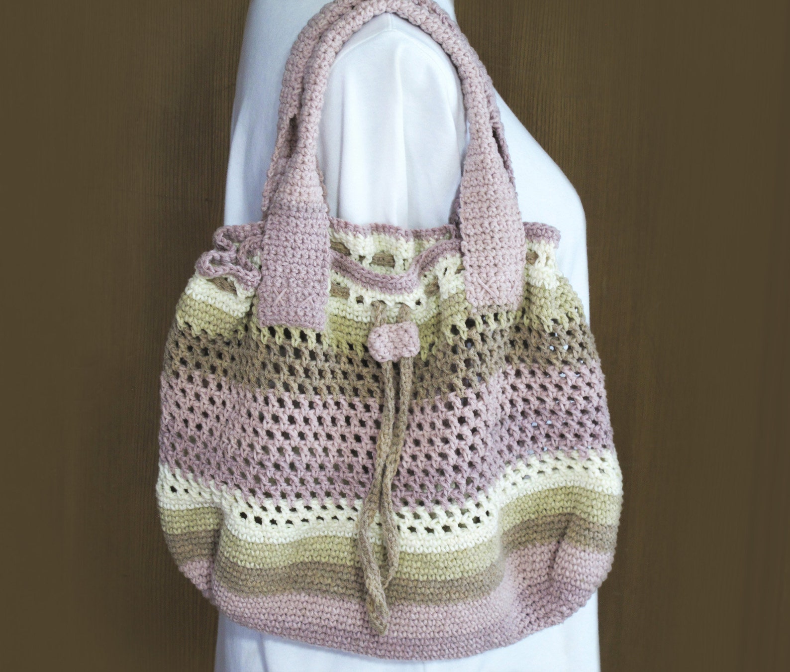 Handmade Crocheted Drawstring Bag Tote Etsy