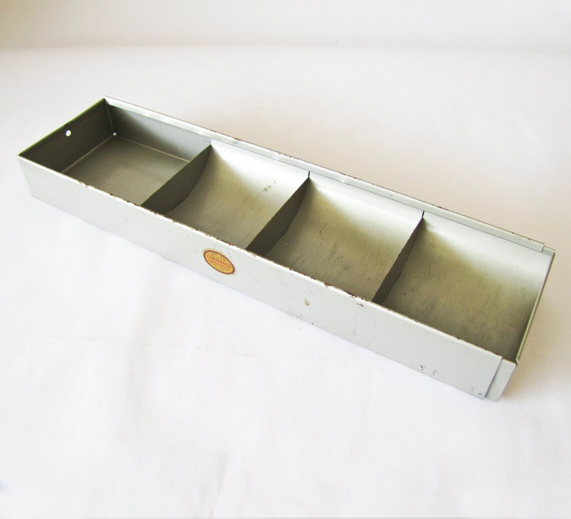 Rustic Gray Metal Divided Desk Drawer Tray Etsy