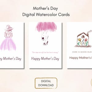 Handgemalte Muttertagskarten – 3er Set von 6 Stück zum Ausdrucken – Digitale Karten zum Ausdrucken – Geschenkidee für Mama, Muttertagskarte