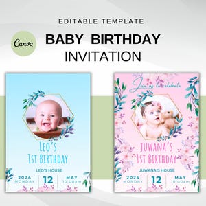 Baby Birthday Invitation | Editable Canva Template | Printable First Birthday Invite