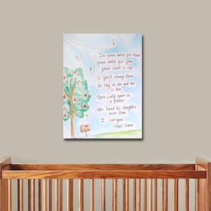 Paul Simon Father and Daughter Apple Tree - Original Canvas Illustrated Painting - 8 in x 10 in - Children&#39;s Room - Father Daughter Artwork
