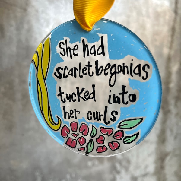 Scarlet Begonias | Grateful Dead Ornament | 3" Ornament | Song Lyric Art | Folk Art Ornament | Jerry Garcia | Window Suncatcher