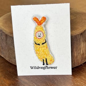 Shy Shrimp Tempura Embroidery Brooch