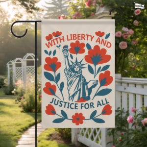 Mit Freiheit und Gerechtigkeit für alle Gartenfahne, USA Vaterland Dekor, inspirierende Willkommensfahne, Freiheitsfahne, soziale Gerechtigkeitsfahne