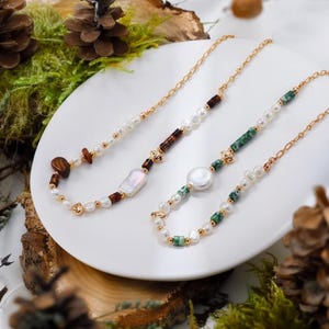 Handmade Freshwater Pearl Beaded Choker Necklace, Natural Gemstone Layered Necklace, Dainty Gold Jewelry, Gift for Women, Anniversary Gift