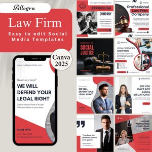Law Firm Social Media Templates, Canva Instagram and Facebook Posts, Attorney Marketing Kit, Editable Templates for Lawyers