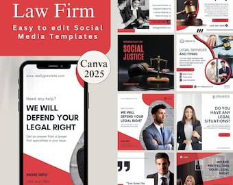 Law Firm Social Media Templates: Attorney Branding, Canva Design (Digital Download)