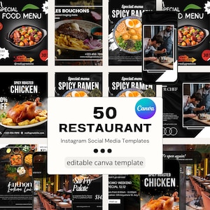 Restaurant Social Media Templates Canva Instagram Post Food Business Marketing Kit Cafe Facebook Feed Modern Menu Template Digital Download