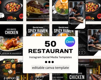 Restaurant Social Media Templates: Canva Design Kit for Instagram & Facebook (Digital Download)