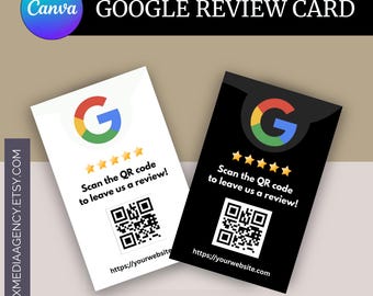 Editable Google Review Card Template - Minimalist QR Code Sign (50x85 mm Canva Template)