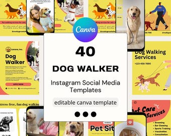 Dog Grooming Social Media Templates, Pet Care Instagram Posts, Canva Template for Dog Groomers, Pet Sitting Marketing Content Digital