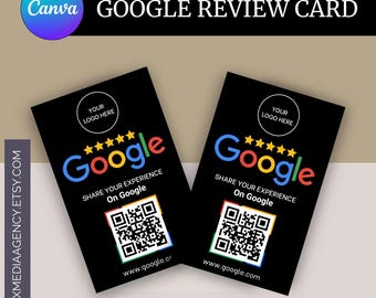 Google Review Card – Editable QR Code Feedback & Rating Sign (Canva Template Digital Download 50x85mm)