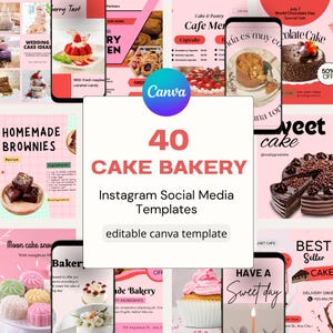 Bakery Instagram Templates, Cake Shop Canva Templates (40 Editable)