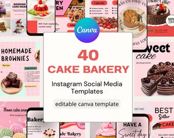 Bakery Instagram Templates, Cake Shop Canva Templates (40 Editable)