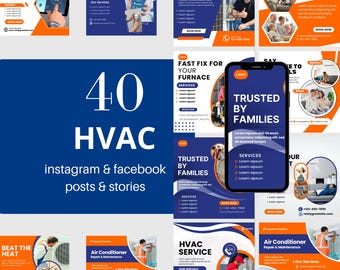 Plantillas de redes sociales para HVAC / Kit de Canva editable para marketing en Instagram y Facebook