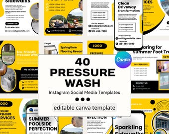 Pressure Washing Instagram Templates | Cleaning Business Social Media Post | Power Washing Canva Editable Pack, Facebook Post Templates