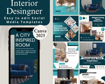 Interior Design Social Media Templates: Canva Designer Branding (PDF Download)