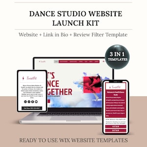 Dance Studio Wix Website Template, Wix Dance Studio Template, Dance Class Website Design with Booking Page, Social Media Link in Bio