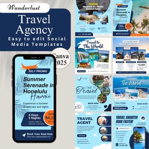Plantillas de redes sociales para agencias de viajes: Diseño de Canva (Descarga digital)
