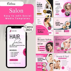 Salon Social Media Templates: Beauty Business Branding (Canva Design) (Digital Download)