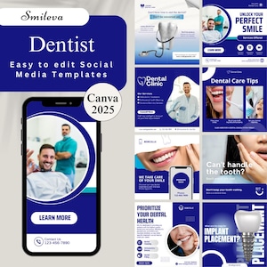 Dental Clinic Templates, Dentist Social Media Posts, Dental Office Instagram Templates, Dental Branding, Canva Design, Dental Clinic
