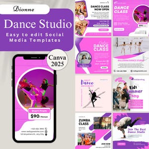 Dance Studio Templates, Dance Class Social Media Posts, Dance School Instagram Templates, Studio Branding, Canva Design, Dance Studio