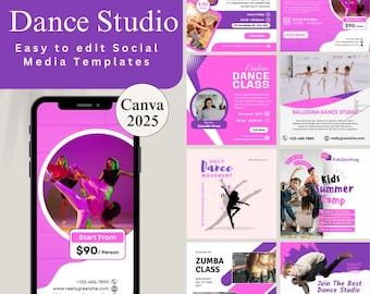 Plantillas de redes sociales para estudios de danza: Diseño en Canva, branding de estudio (Descarga PDF)