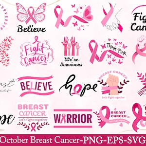 Breast Cancer SVG Bundle, Pink Awareness ribbon Svg,Cancer Awareness svg, Fight Cancer Svg, Cancer Quote Svg, Fight together svg Cure cancer