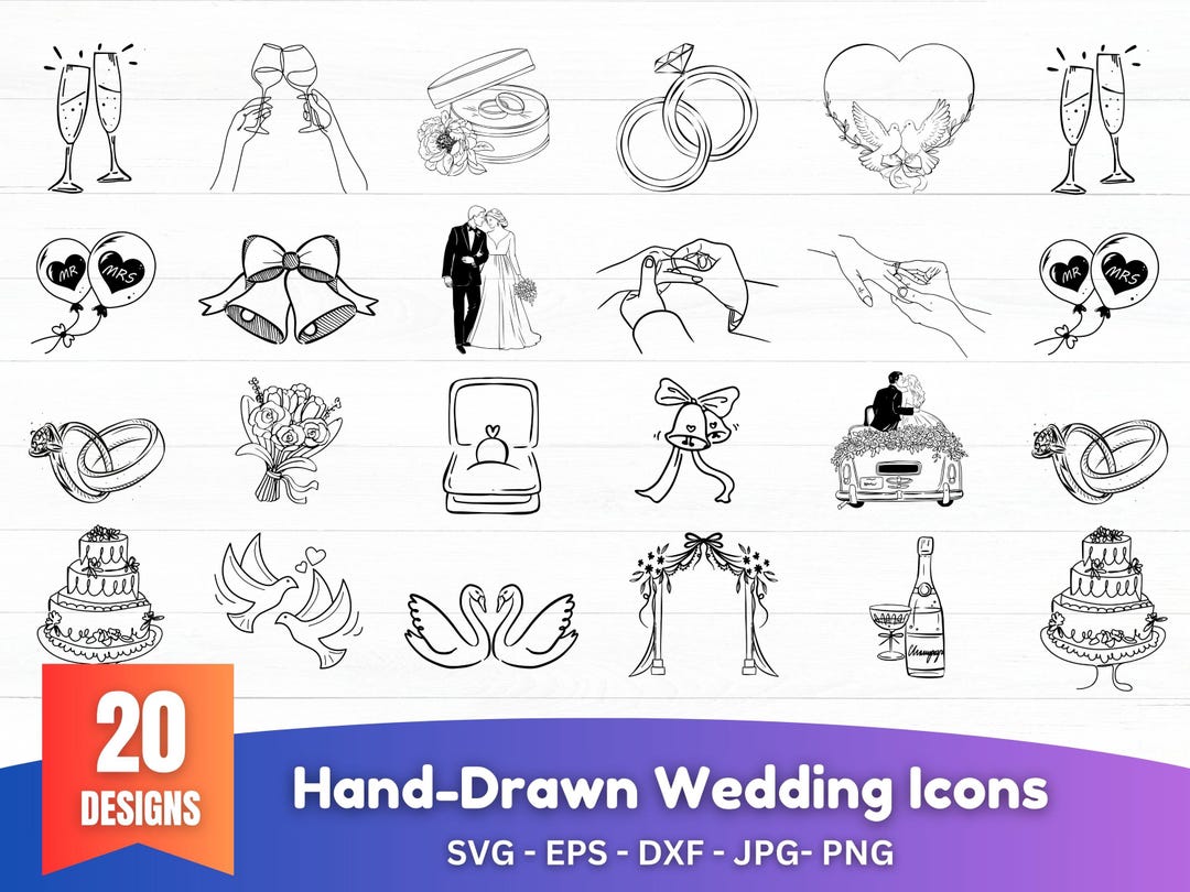 Hand-drawn Wedding Icons SVG Bundle | Wedding Clipart SVG | Bridal ...