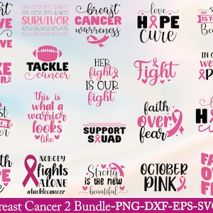 Breast Cancer SVG Bundle, Pink Awareness ribbon Svg,Cancer Awareness svg, Fight Cancer Svg, Cancer Quote Svg, Fight together svg Cure cancer