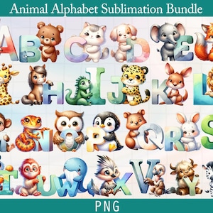 Animal Alphabet sublimation bundle,Animal alphabet png,Cute Animal Alphabet ClipArt Bundle,Printable Animal Art,Nursery Clipart,Commercial