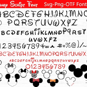 Disney Font Script OTF SVG, file di taglio Cricut, silhouette Disney Clipart, stampa a sublimazione vettoriale digitale, Disneyland Font SVG, Topolino