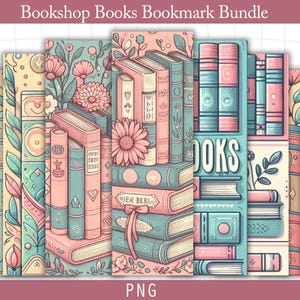 Rosa & Blå Bokhandel Bokmärkespaket (PNG, Utskrivbart)