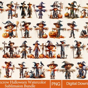 Vogelscheuche Halloween Aquarell Clipart | Gruselige Vogelscheuche PNG | Haunted Herbst Sublimationsdesigns für Halloween Crafts & Decor