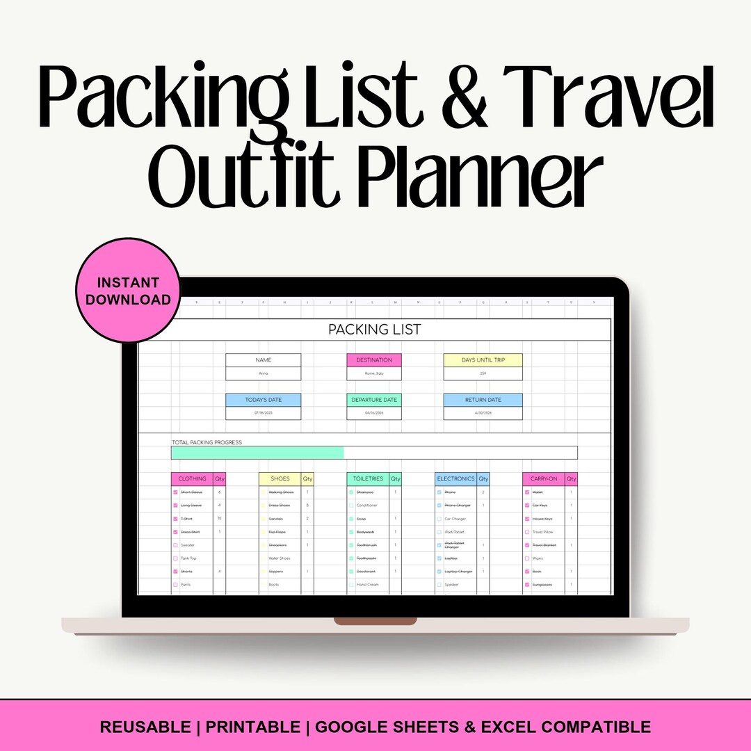 Packing List Template & Travel Outfit Planner (digital and Printable ...